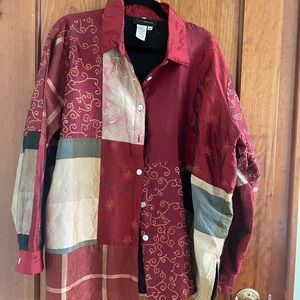 68% silk jacket with beautiful embroidery. Chic bohemian look!